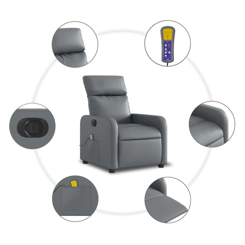 vidaXL Sillón de masaje reclinable eléctrico cuero sintético gris