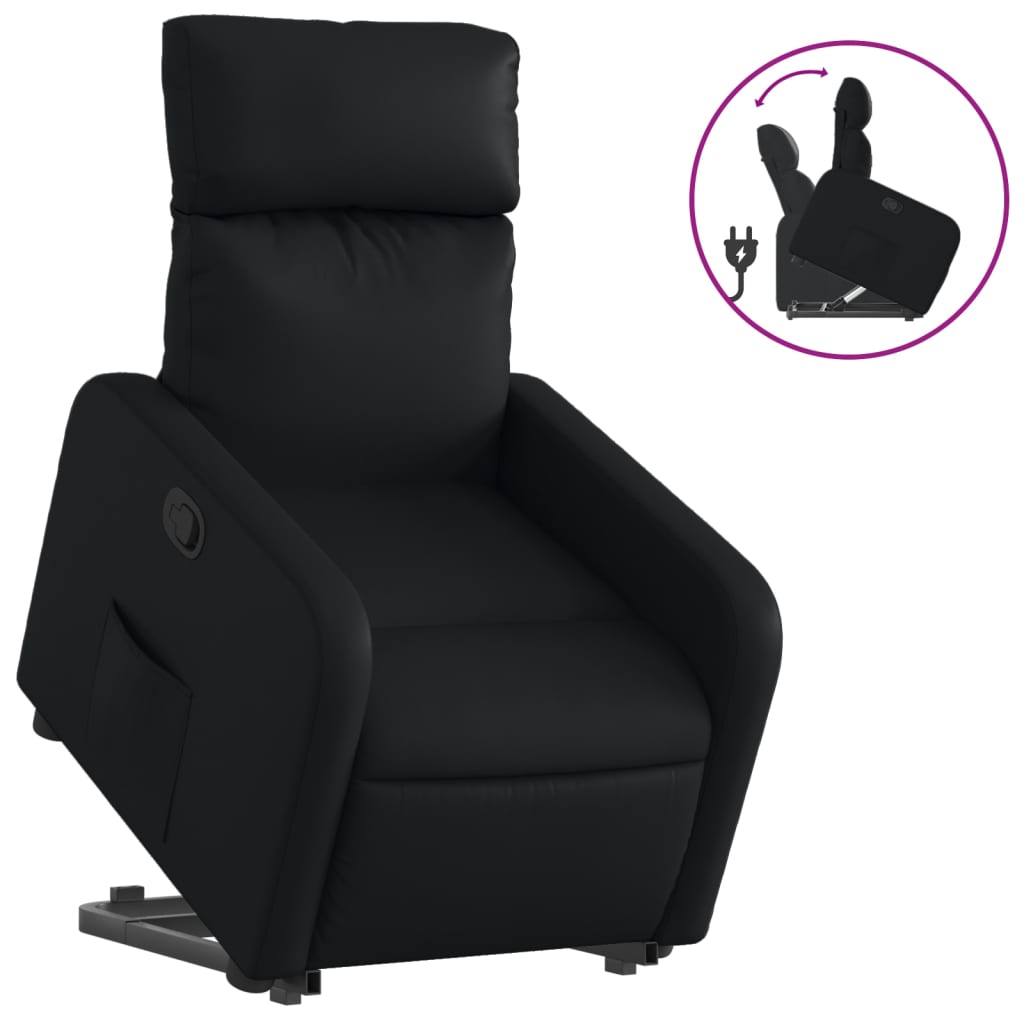 vidaXL Sillón reclinable elevable cuero artificial negro