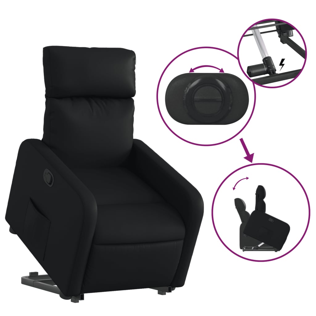 vidaXL Sillón reclinable elevable cuero artificial negro