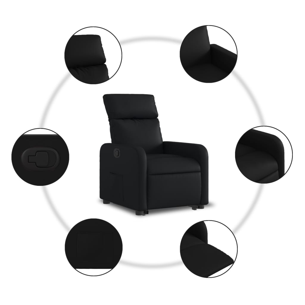 vidaXL Sillón reclinable elevable cuero artificial negro