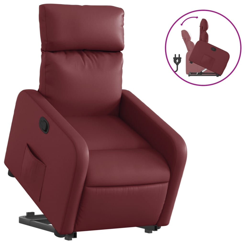 vidaXL Sillón reclinable elevable cuero artificial rojo tinto