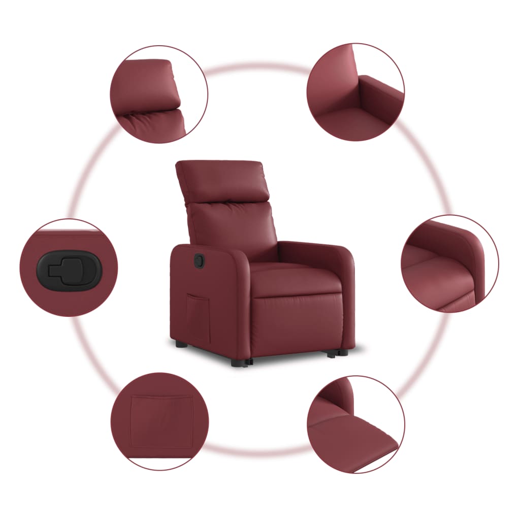 vidaXL Sillón reclinable elevable cuero artificial rojo tinto