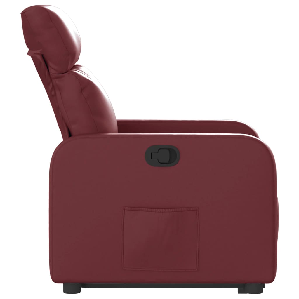 vidaXL Sillón reclinable elevable cuero artificial rojo tinto