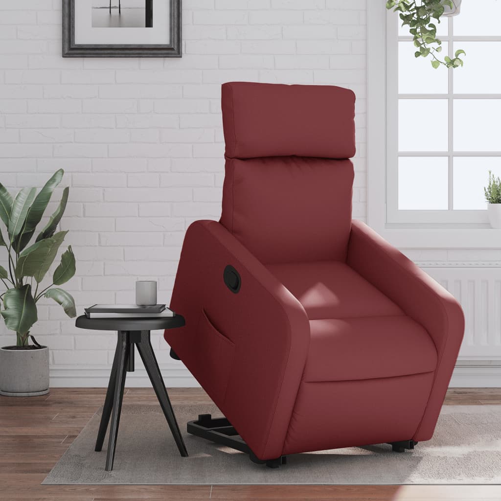 vidaXL Sillón reclinable elevable cuero artificial rojo tinto