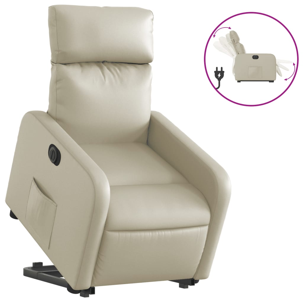 vidaXL Sillón reclinable elevable eléctrico de cuero sintético crema