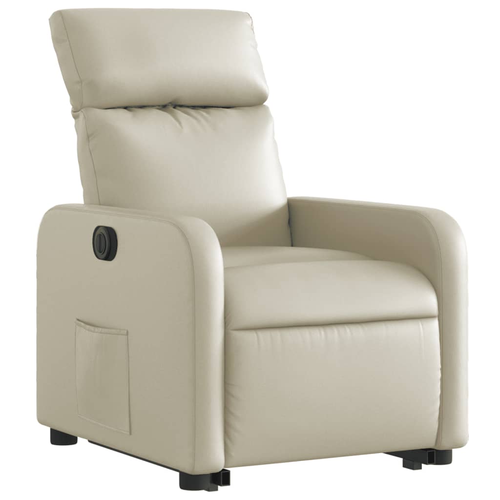 vidaXL Sillón reclinable elevable eléctrico de cuero sintético crema