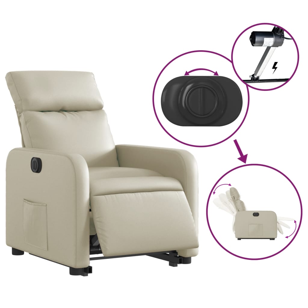 vidaXL Sillón reclinable elevable eléctrico de cuero sintético crema