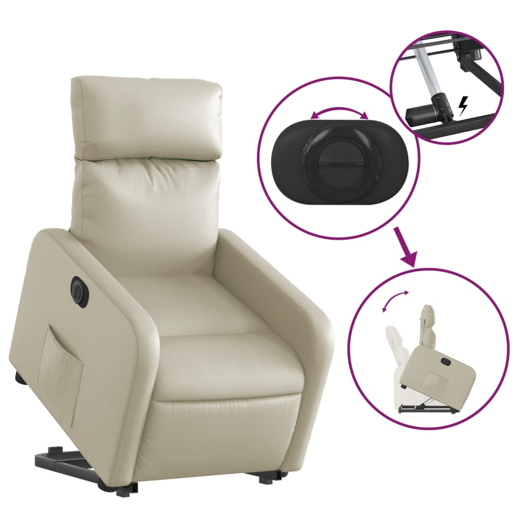 vidaXL Sillón reclinable elevable eléctrico de cuero sintético crema