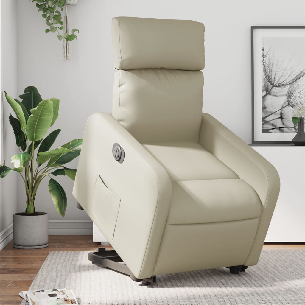 vidaXL Sillón reclinable elevable eléctrico de cuero sintético crema