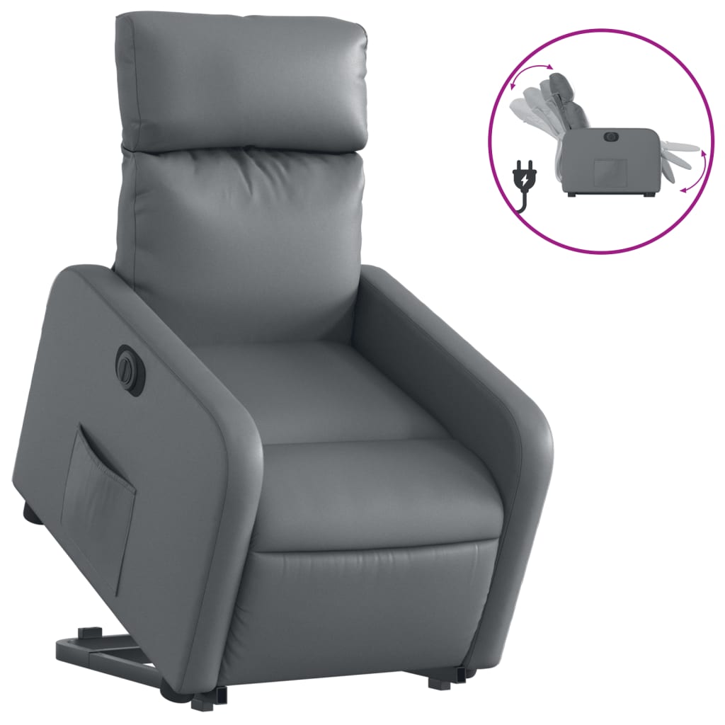 vidaXL Sillón reclinable elevable eléctrico de cuero sintético gris