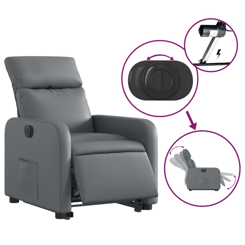 vidaXL Sillón reclinable elevable eléctrico de cuero sintético gris