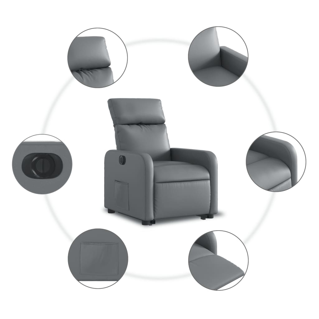 vidaXL Sillón reclinable elevable eléctrico de cuero sintético gris