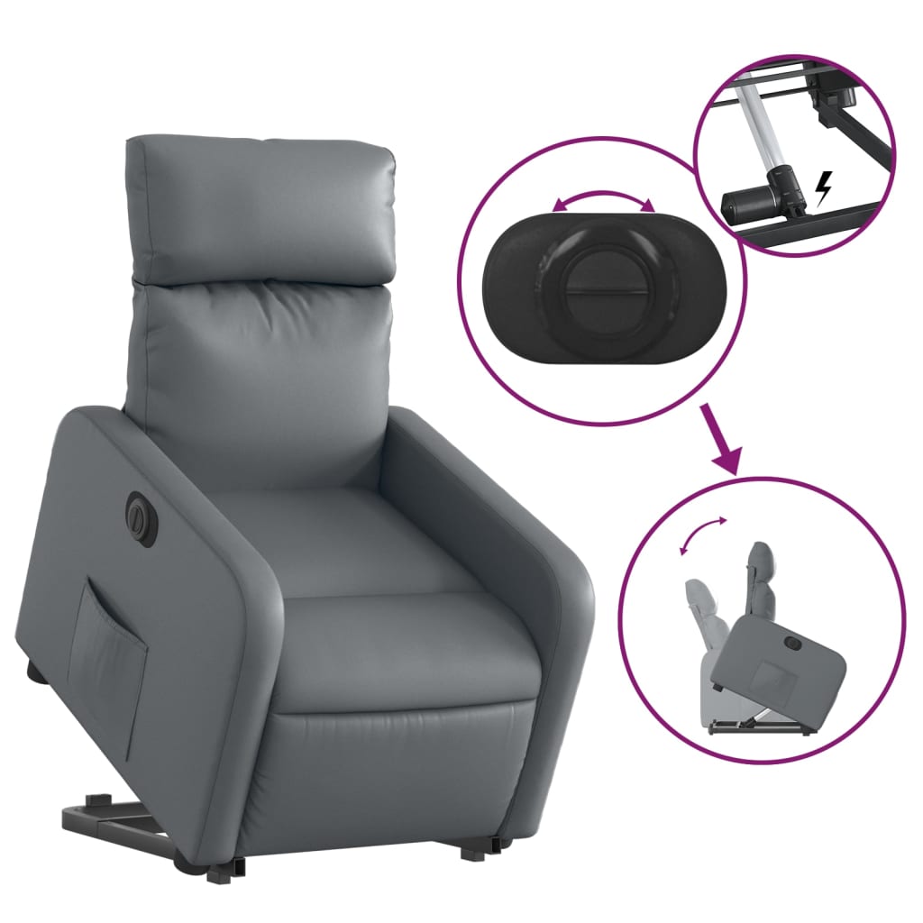 vidaXL Sillón reclinable elevable eléctrico de cuero sintético gris