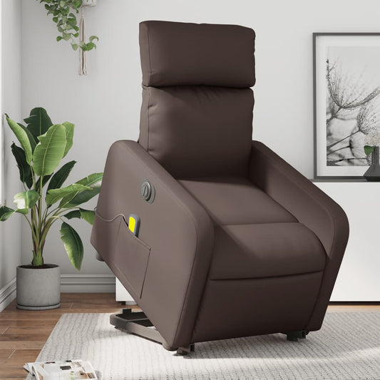 vidaXL Sillón de masaje elevable eléctrico cuero sintético marrón