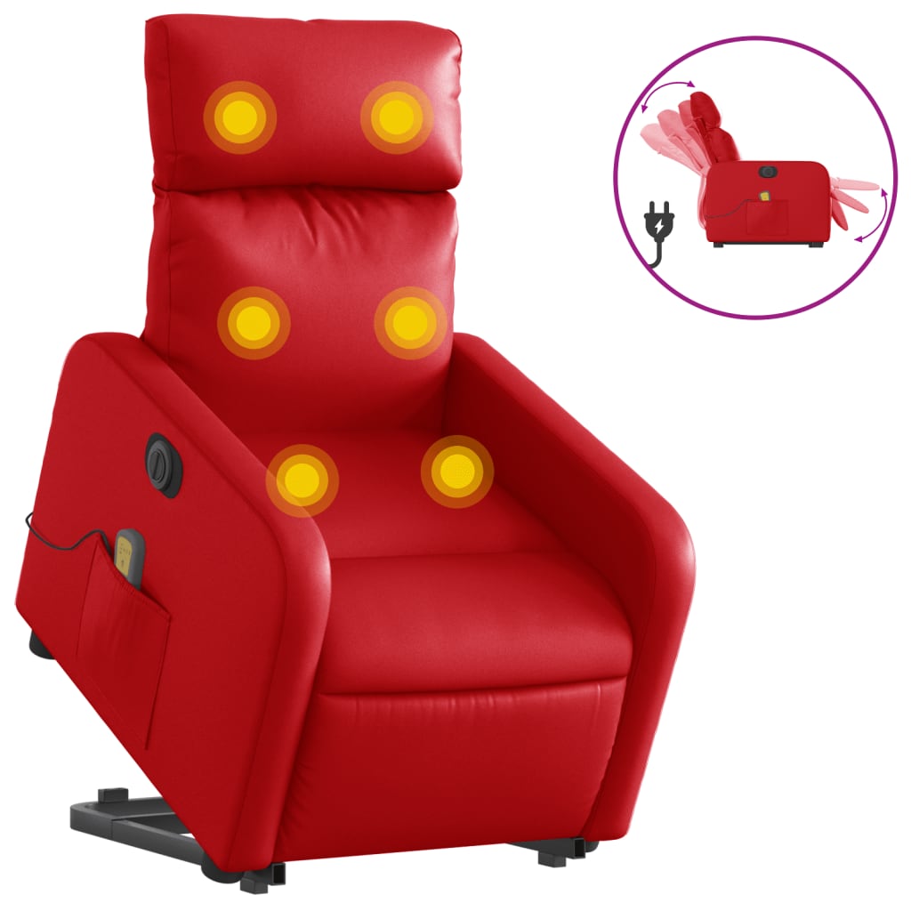 vidaXL Sillón de majaje elevable eléctrico cuero artificial rojo