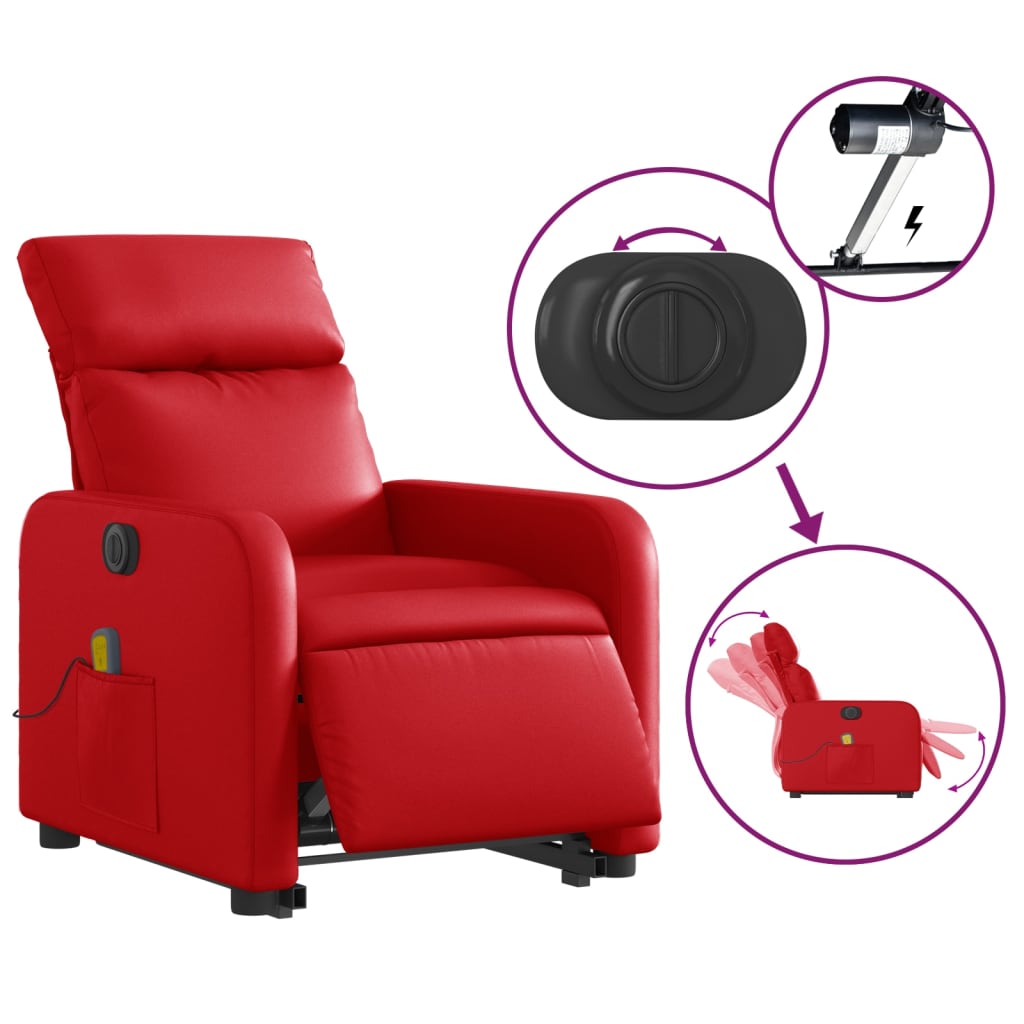 vidaXL Sillón de majaje elevable eléctrico cuero artificial rojo