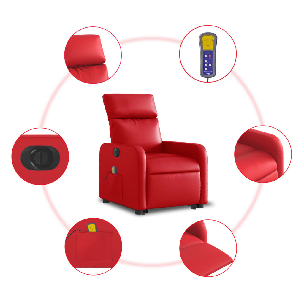 vidaXL Sillón de majaje elevable eléctrico cuero artificial rojo