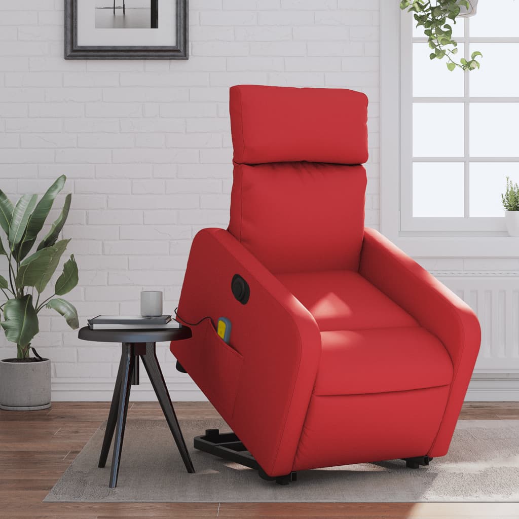 vidaXL Sillón de majaje elevable eléctrico cuero artificial rojo