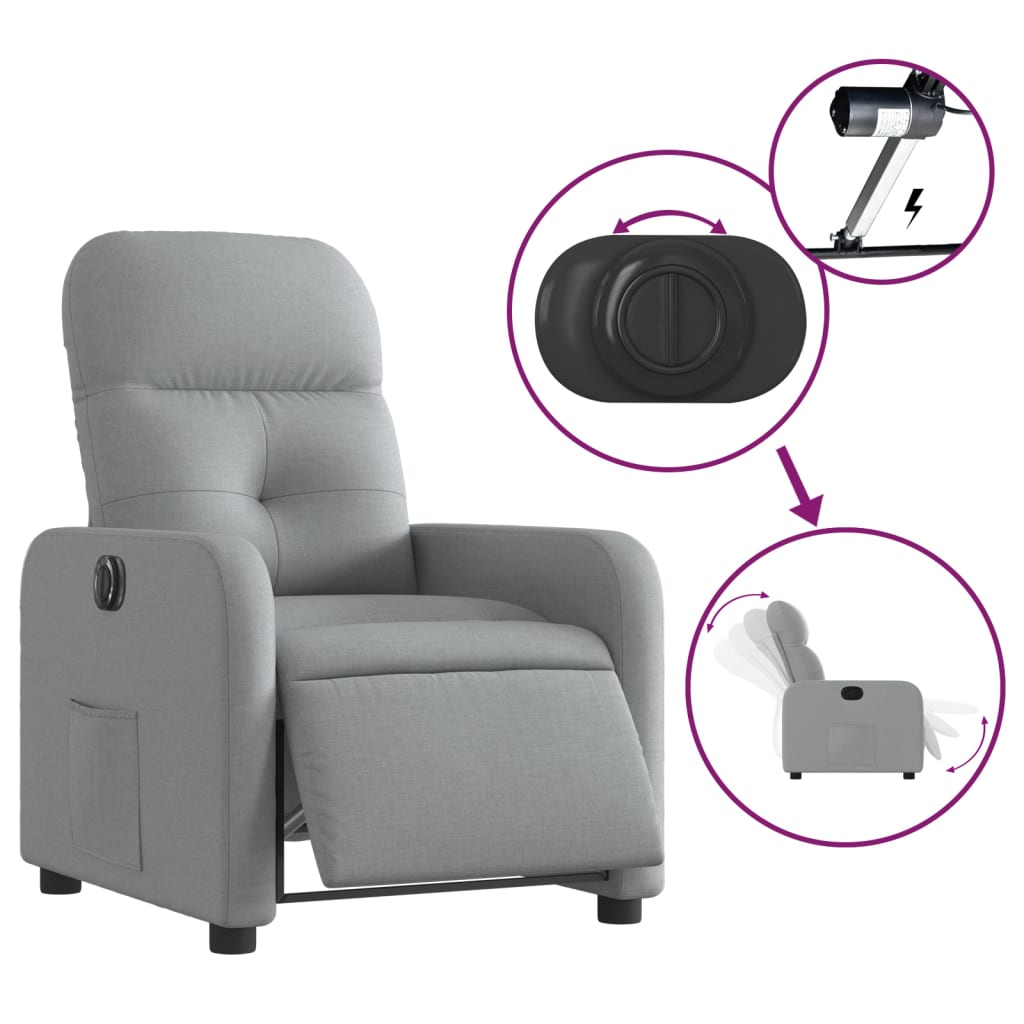 vidaXL Sillón reclinable eléctrico tela gris claro