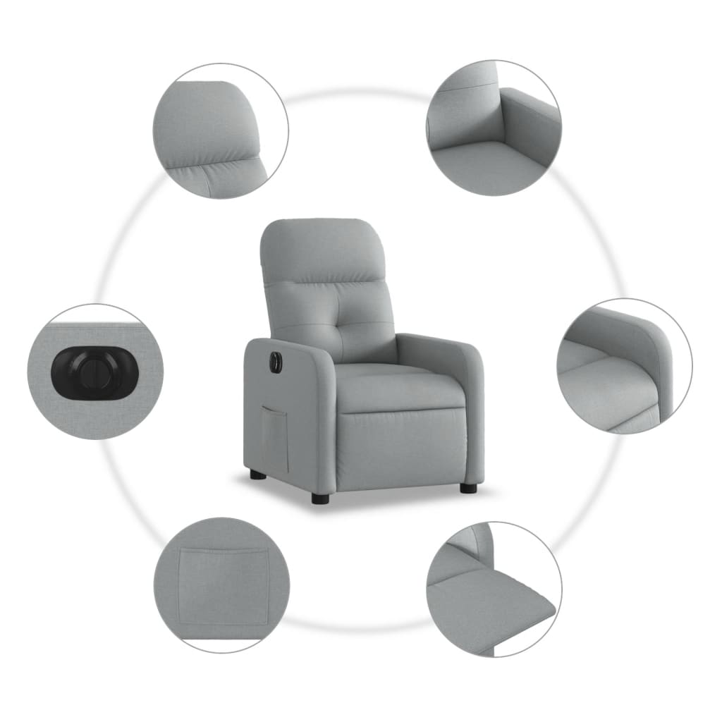 vidaXL Sillón reclinable eléctrico tela gris claro