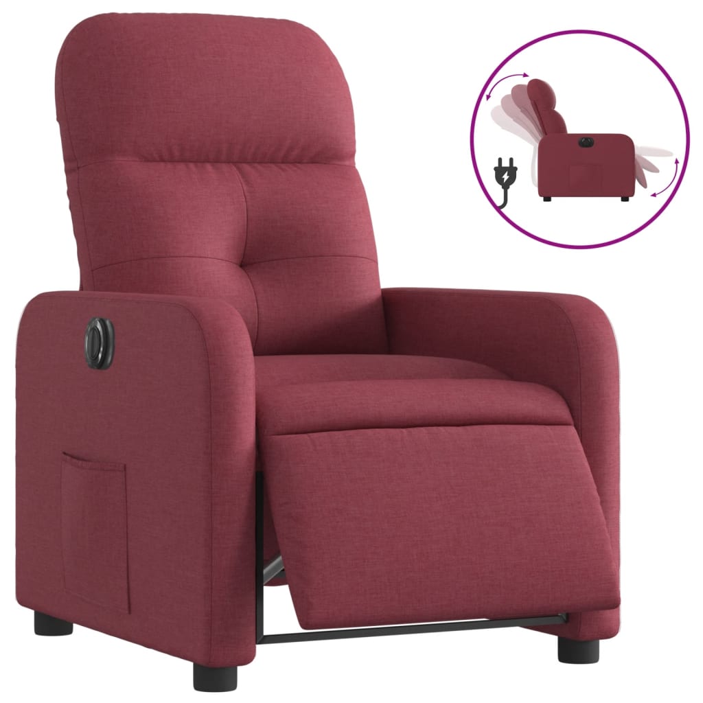 vidaXL Sillón reclinable eléctrico tela rojo tinto