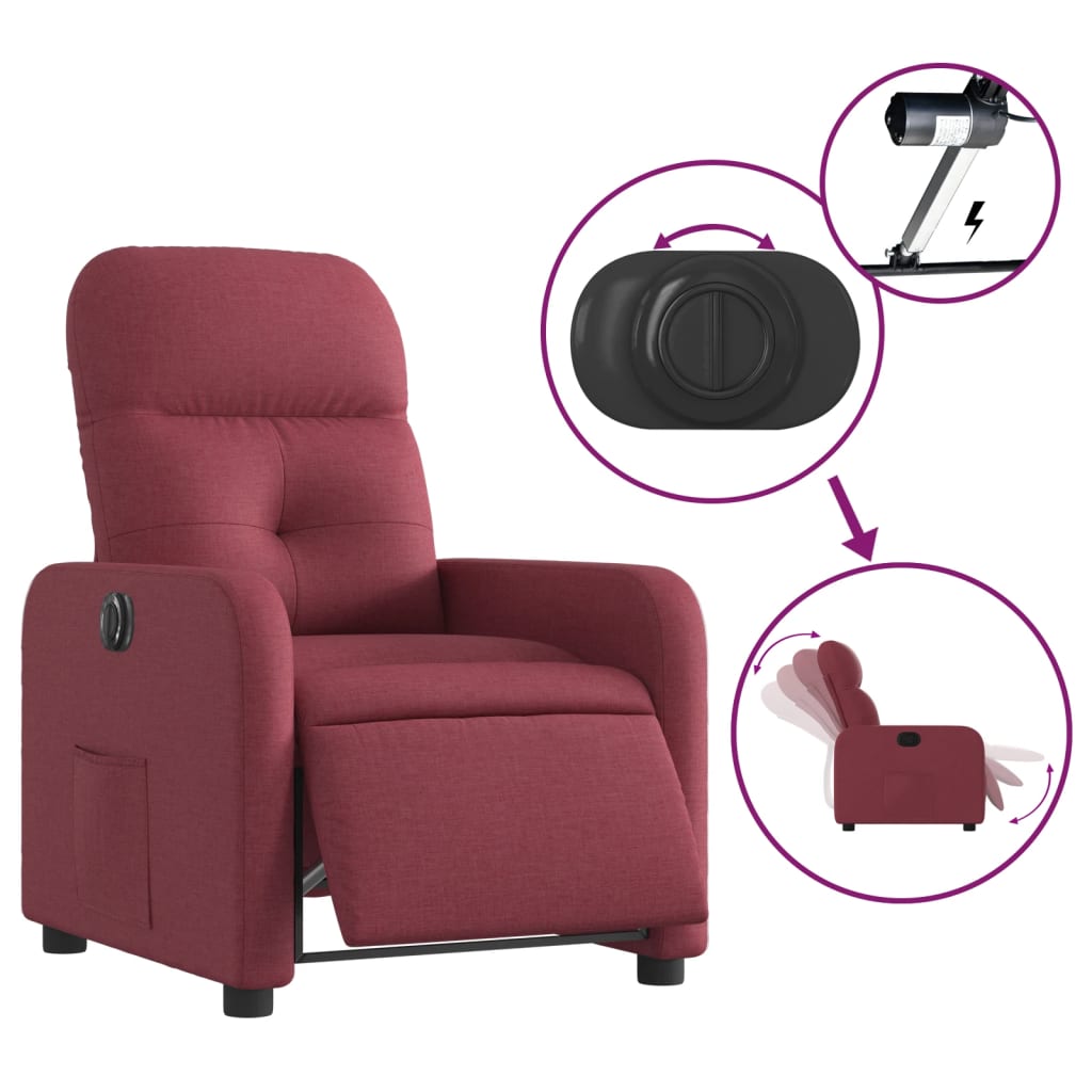 vidaXL Sillón reclinable eléctrico tela rojo tinto