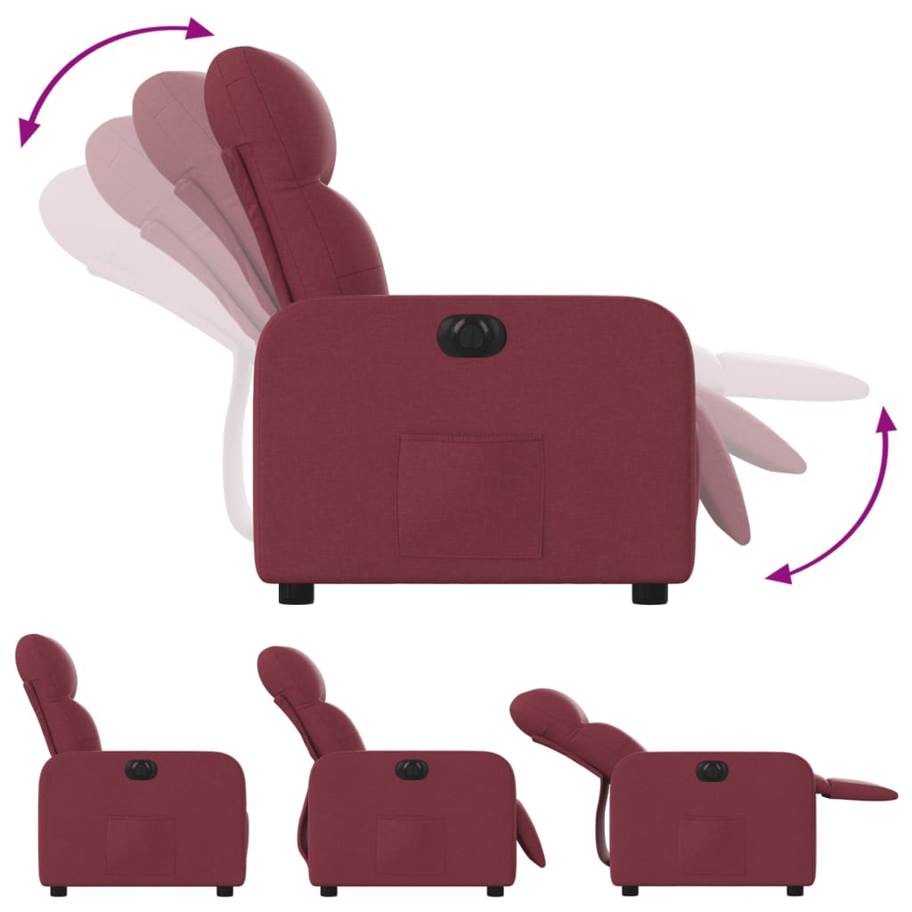 vidaXL Sillón reclinable eléctrico tela rojo tinto