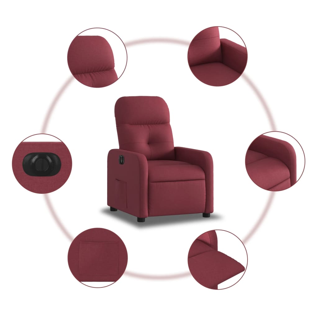 vidaXL Sillón reclinable eléctrico tela rojo tinto