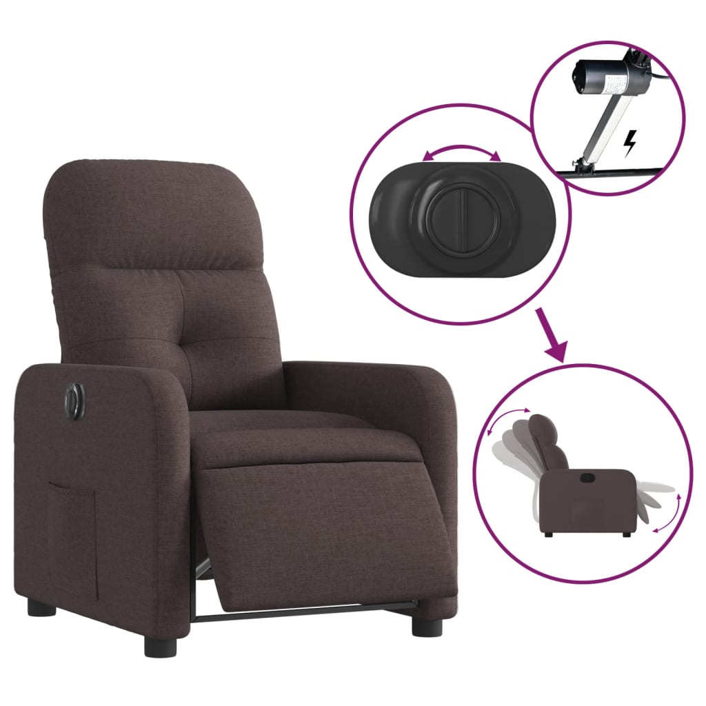 vidaXL Sillón reclinable eléctrico tela marrón oscuro