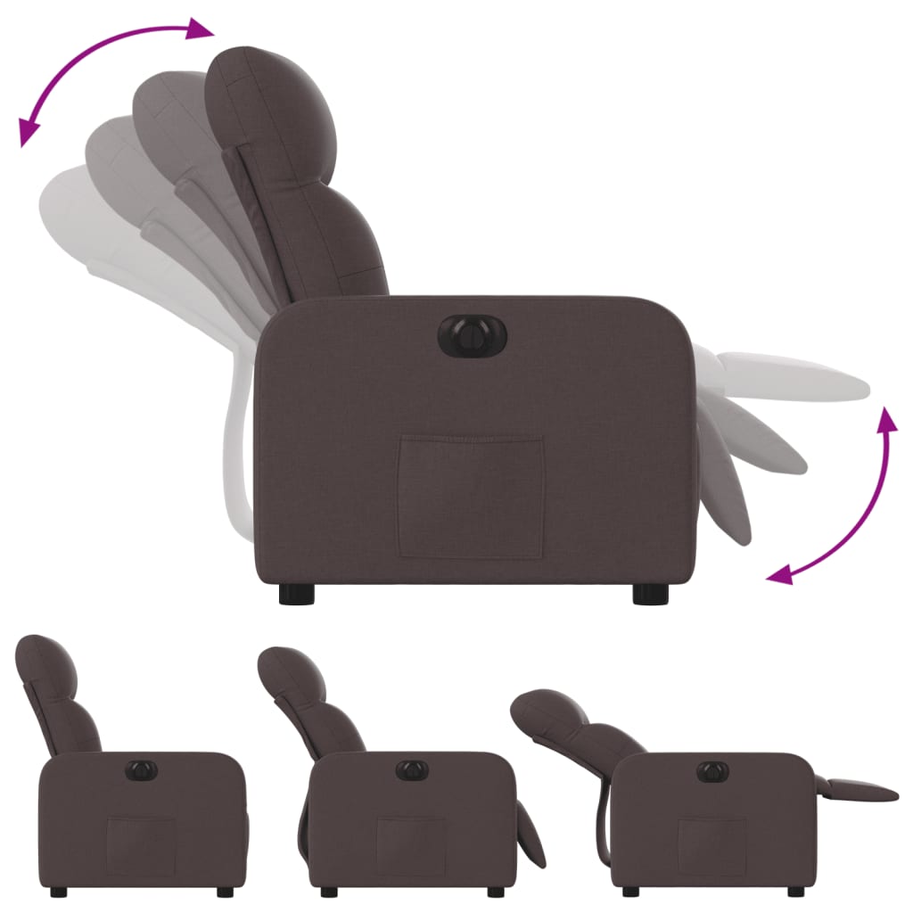 vidaXL Sillón reclinable eléctrico tela marrón oscuro