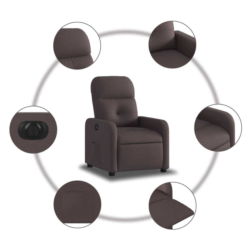 vidaXL Sillón reclinable eléctrico tela marrón oscuro