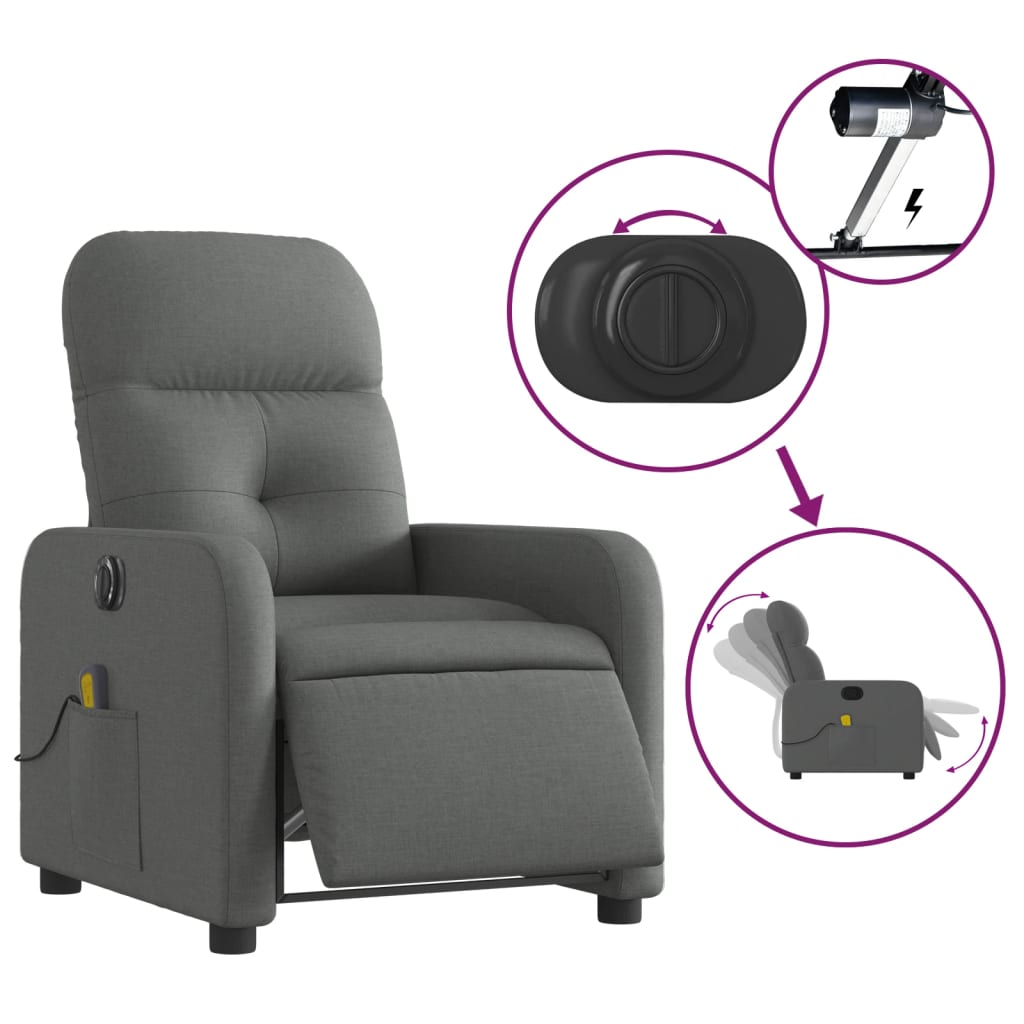 vidaXL Sillón reclinable de masaje eléctrico tela gris oscuro