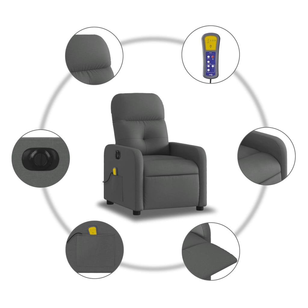 vidaXL Sillón reclinable de masaje eléctrico tela gris oscuro