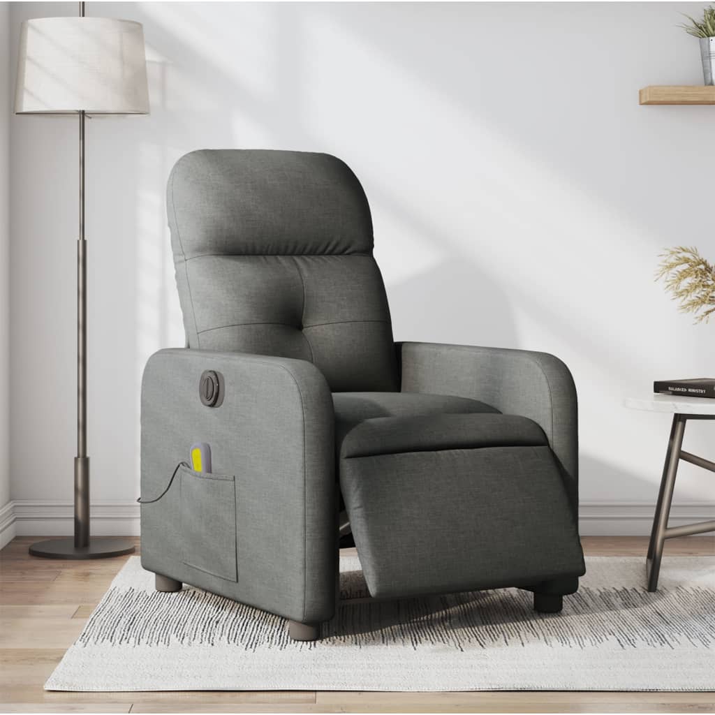 vidaXL Sillón reclinable de masaje eléctrico tela gris oscuro