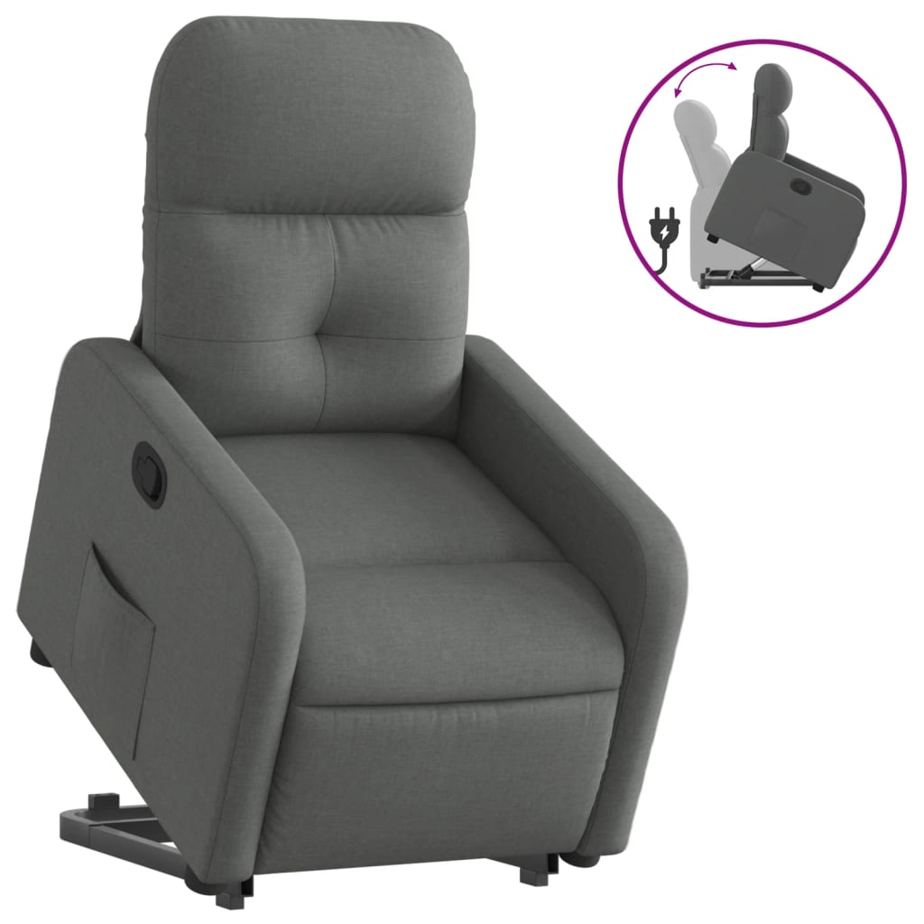 vidaXL Sillón reclinable elevable de tela gris oscuro