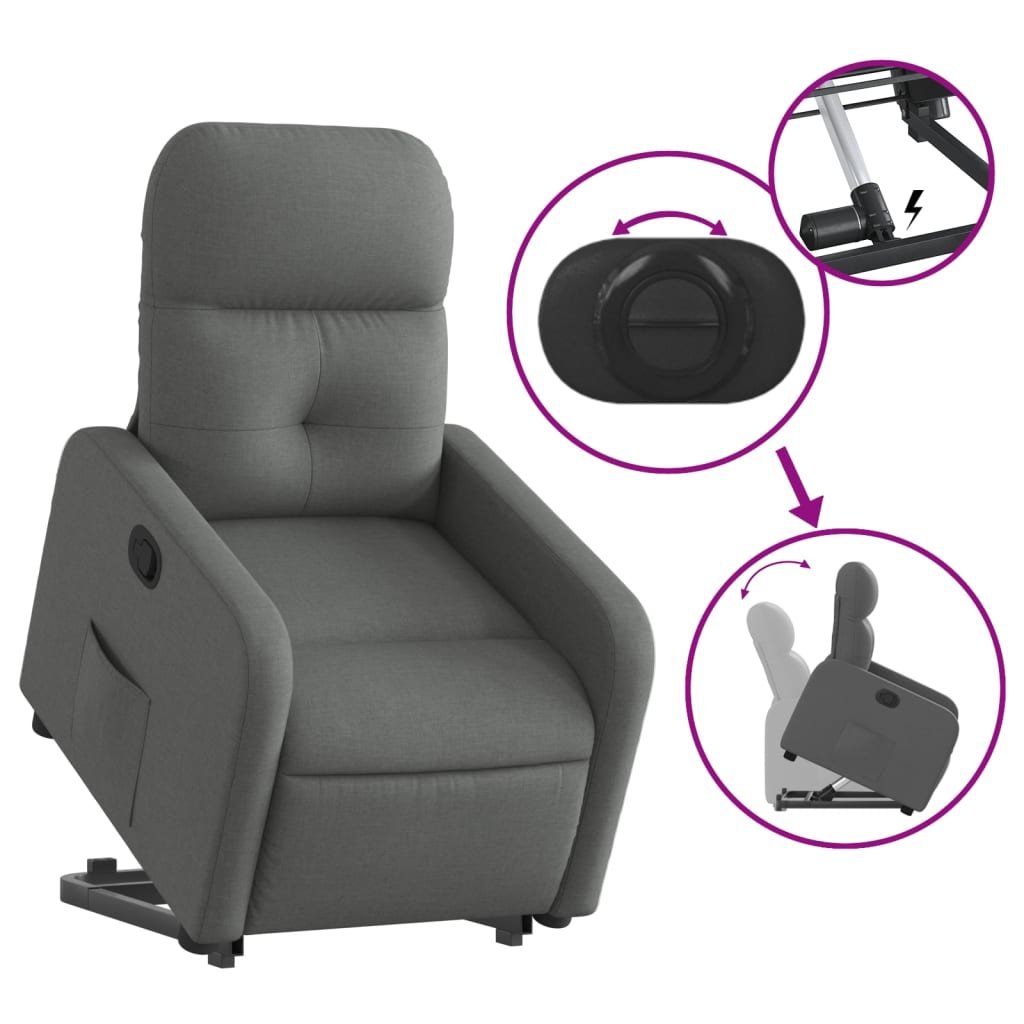 vidaXL Sillón reclinable elevable de tela gris oscuro