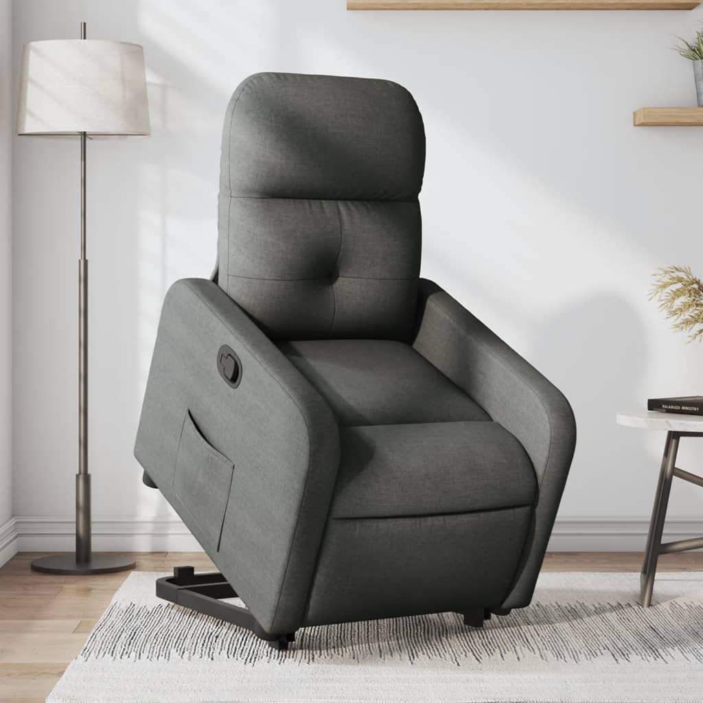 vidaXL Sillón reclinable elevable de tela gris oscuro