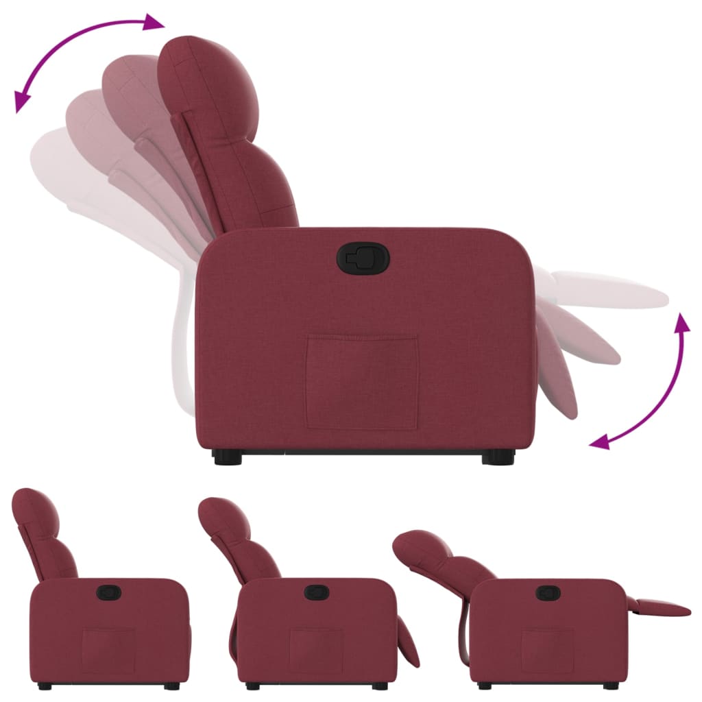 vidaXL Sillón reclinable elevable tela rojo tinto