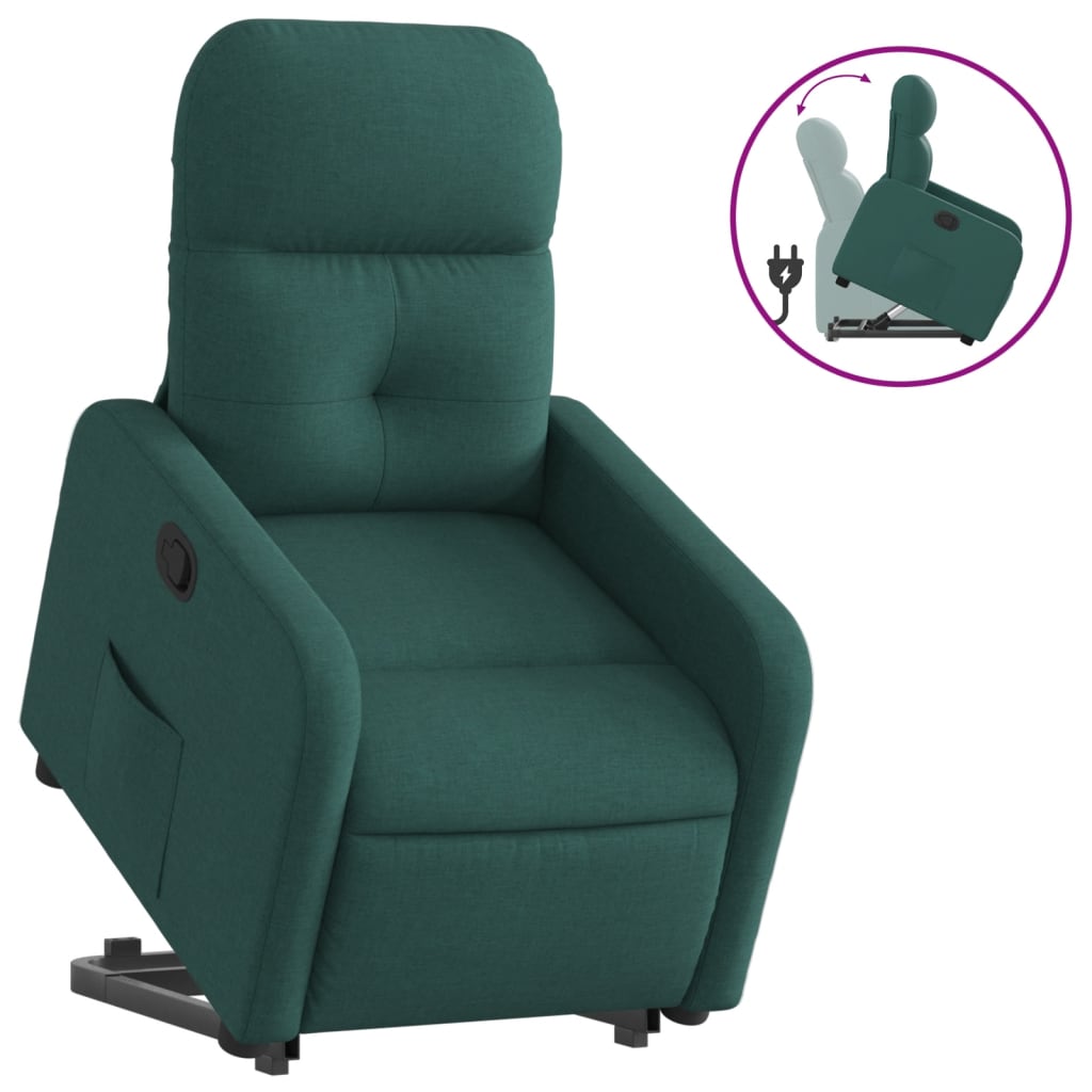 vidaXL Sillón reclinable elevable tela verde oscuro