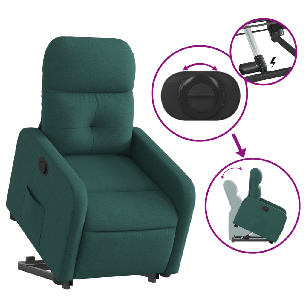 vidaXL Sillón reclinable elevable tela verde oscuro