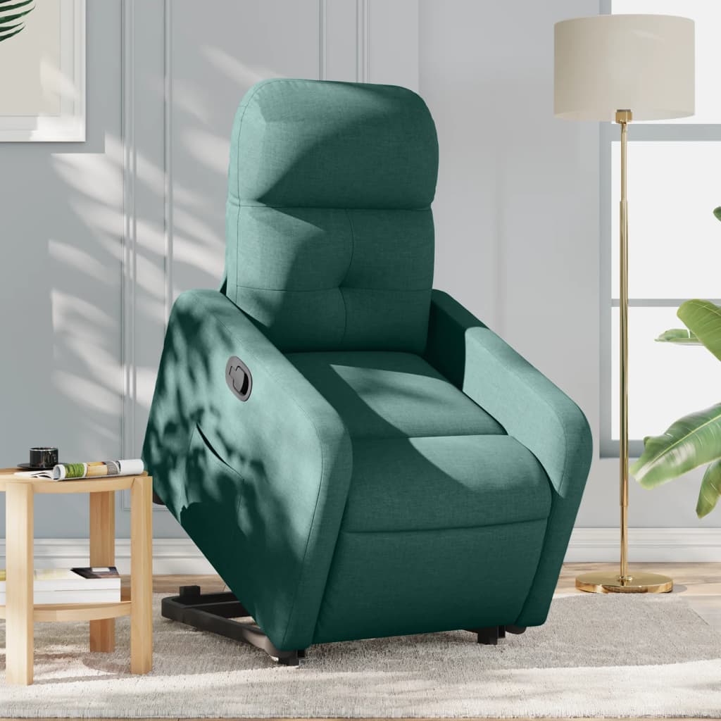 vidaXL Sillón reclinable elevable tela verde oscuro