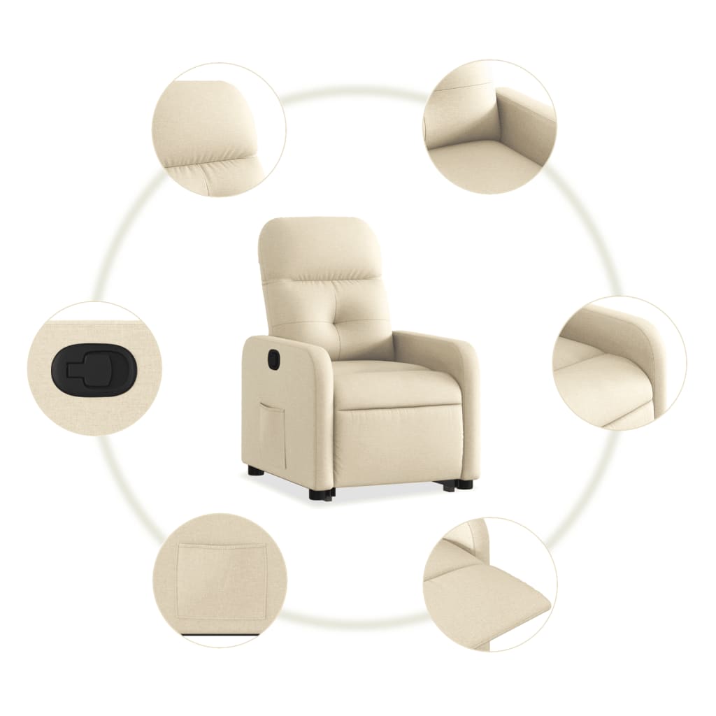 vidaXL Sillón reclinable elevable de tela color crema