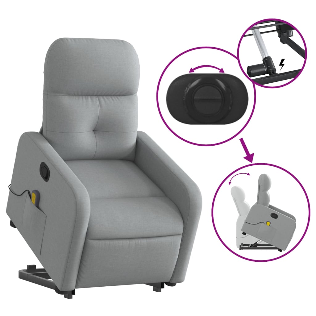 vidaXL Sillón de masaje reclinable de pie de tela gris claro