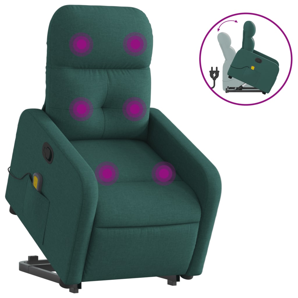 vidaXL Silla de masaje reclinable de pie de tela verde oscura