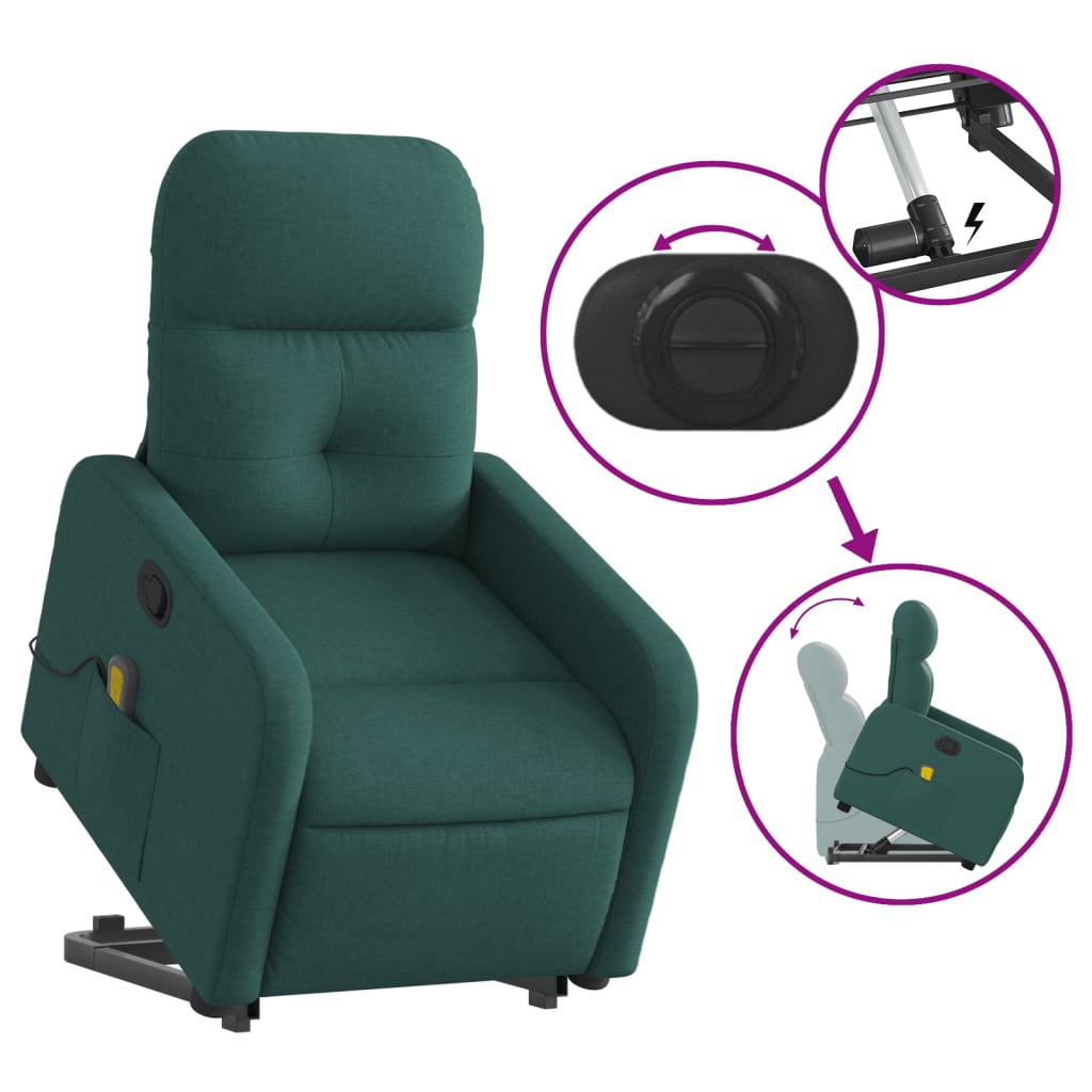 vidaXL Silla de masaje reclinable de pie de tela verde oscura