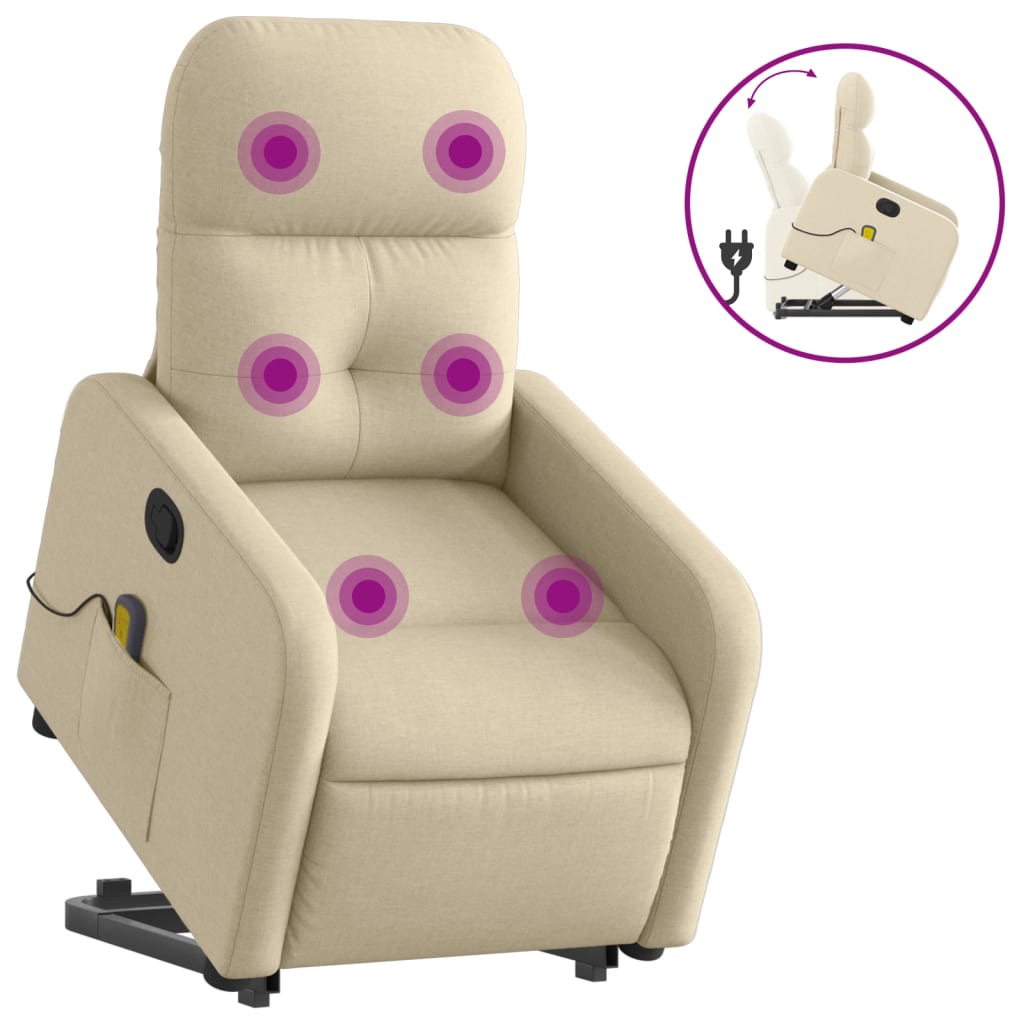 vidaXL Silla de masaje reclinable de pie de tela color crema