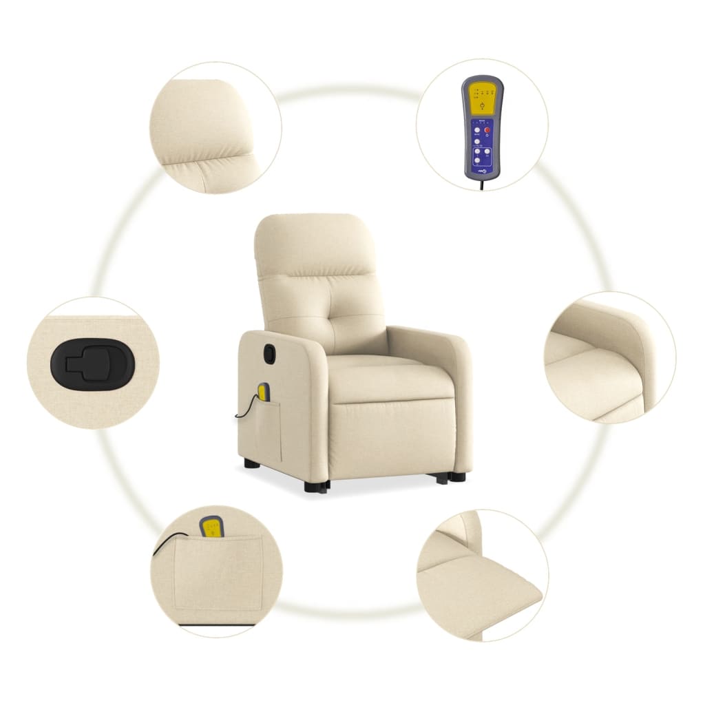 vidaXL Silla de masaje reclinable de pie de tela color crema