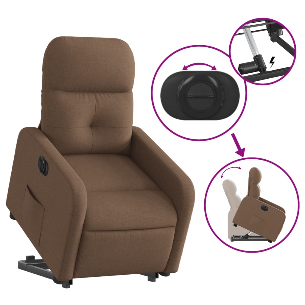 vidaXL Sillón eléctrico reclinable elevable de tela marrón