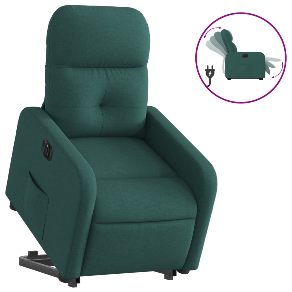 vidaXL Sillón eléctrico reclinable elevable de tela verde oscuro