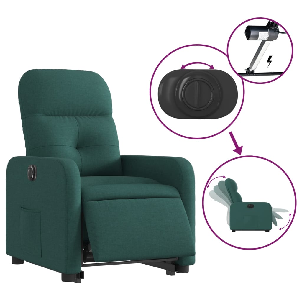 vidaXL Sillón eléctrico reclinable elevable de tela verde oscuro